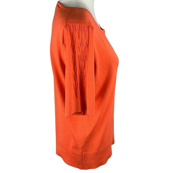 Pendleton Coral Silk Blend Sweater Short Sleeve Embroidered Detail Fall Size M - Picture 2 of 10